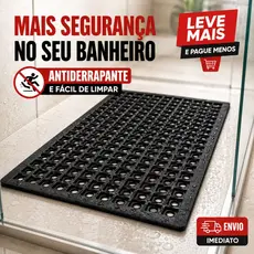 Kit até 3 Tapetes Antiderrapante de Borracha para Box Banheiro Áreas Molhadas Preto 42x30cm Lavável