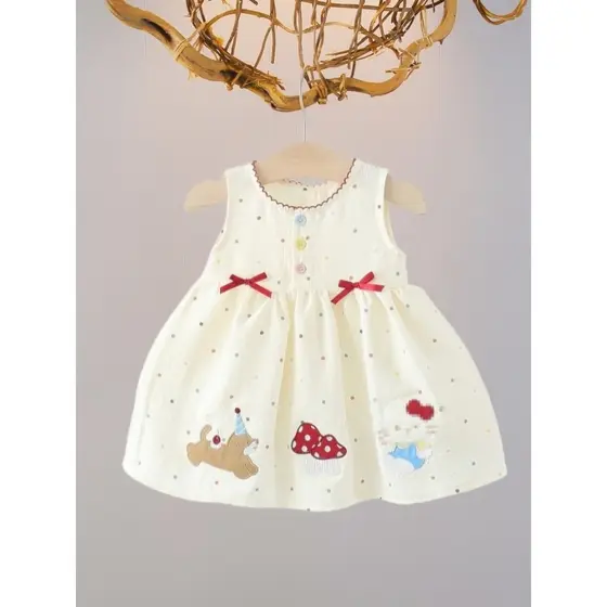 Infantil verão vestido de algodão puro meninas novo estilo saia bebê verão sem mangas menina vestido de princesa fino