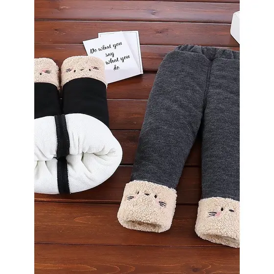 Bebê inverno engrossado calças de algodão 0-4 anos de idade bebê velo-calças de lã meninas dos desenhos animados Legging