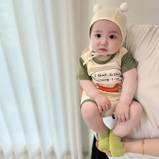 Macacão de bebê verão fino manga curta macacão de bebê puro algodão dos desenhos animados macacão INS roupas de bebê rec