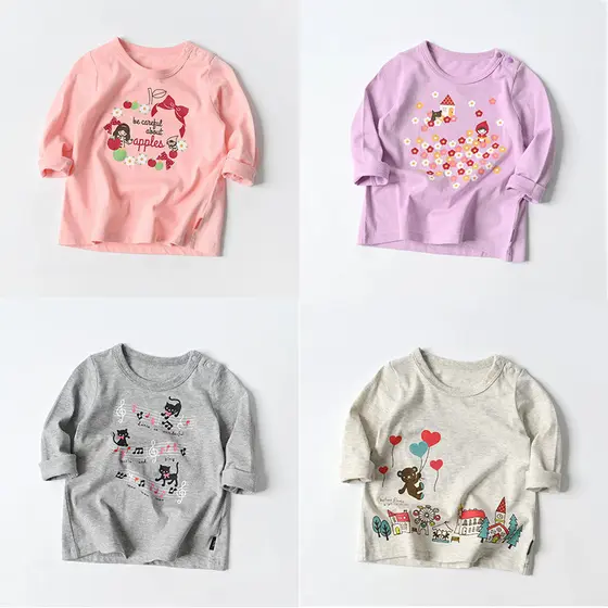 Camiseta de manga três quartos para meninas Comércio exterior Roupas infantis de algodão puro Camiseta infantil de manga