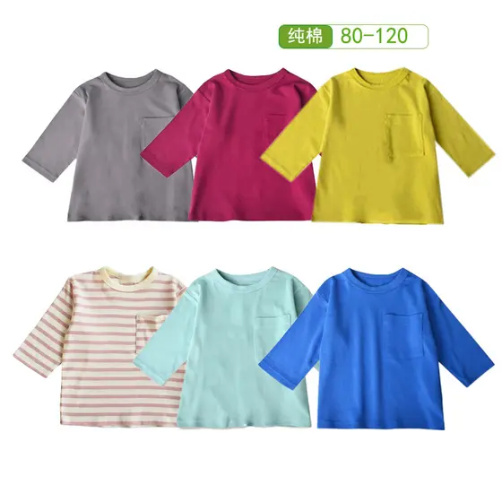 Camiseta infantil de algodão puro para meninos, manga três quartos, manga média, manga média, Top infantil, primavera, o