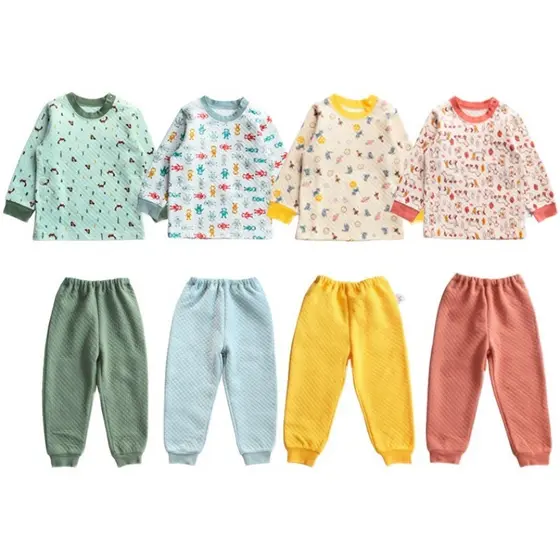 Exportar roupas infantis outono inverno crianças camada de ar roupas para casa conjunto de roupa interior do bebê três c
