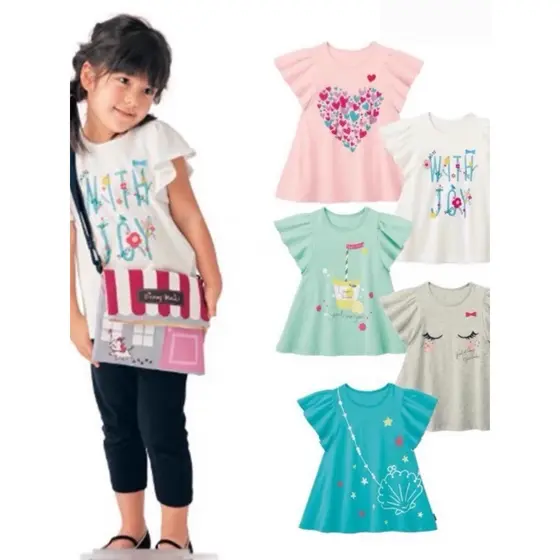 Exportado para o japão Chika verão bebê menina puro algodão em torno do pescoço de manga curta camiseta moda dos desenho