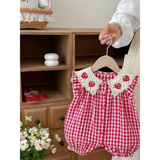 Triângulo bebê roupas de bebê roupas de bebê macacão versão coreana bebê menina verão macacão macacão