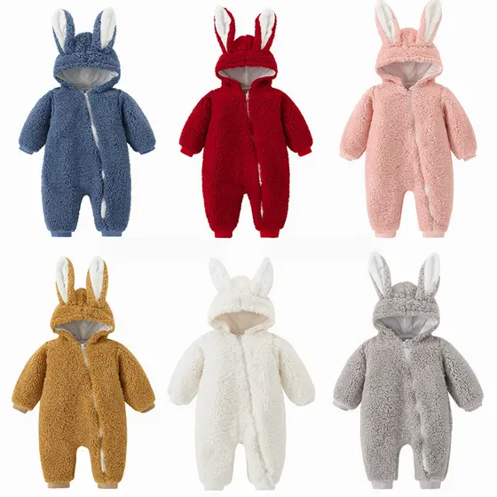 Macacão de bebê engrossado outono inverno roupas quentes orelhas de coelho macacão bebê recém-nascido conjunto roupas ab
