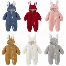 Macacão de bebê engrossado outono inverno roupas quentes orelhas de coelho macacão bebê recém-nascido conjunto roupas ab