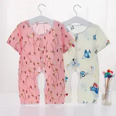 Macacão de bebê estilo fino verão algodão seda manga curta meninos meninas bebê aberto macacão 0 roupas recém-nascidos m