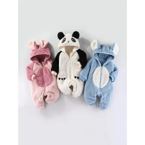 Outono inverno novo estilo masculino feminino bebê forma Animal macacão abraço velo quente macacão do bebê