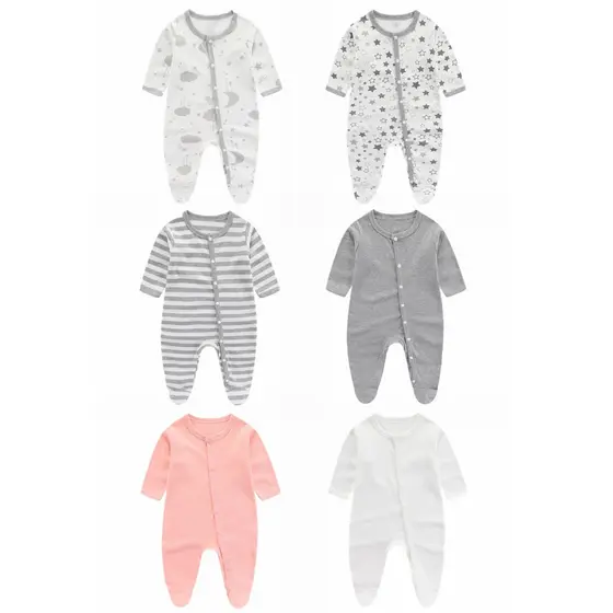 Novo estilo bebê primavera outono pijamas recém-nascidos macacão com pé puro algodão proteção da barriga macacão de uma 