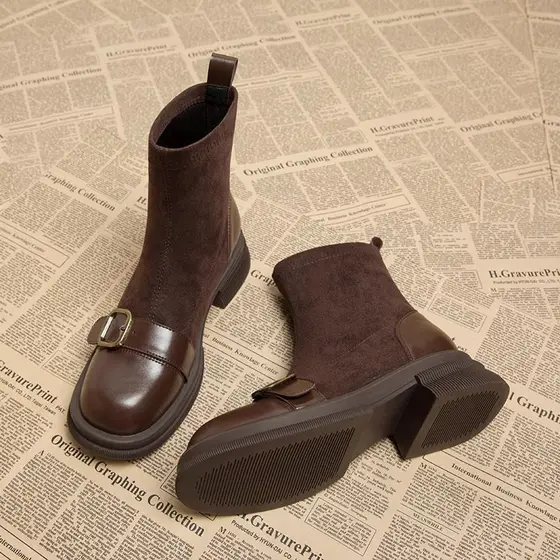 Elegante velo-velo-botas curtas femininas Chelsea botas 2026 outono inverno novo estilo elástico fino botas meias botas 