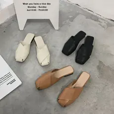 Baotou chinelos planos femininos verão novo estilo moda exterior usar tecido dedo do pé quadrado pessoas preguiçosas des