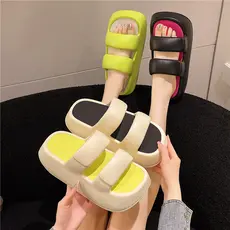 Pernas longas estilo ocidental ~!7cm de sola grossa aumentada chinelos de uso externo feminino antiderrapante respirável