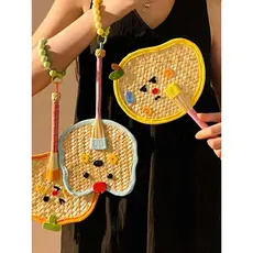 Bonito pequeno ventilador do plutônio verão mão-tecido ventilador verão portátil menina doce tiro adereços colorido Bana