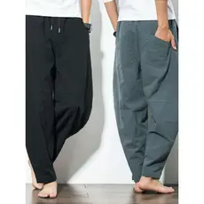 Novo estilo de verão calças casuais masculinas estilo fino calças de linho soltas estilo chinês tamanho grande calças ma
