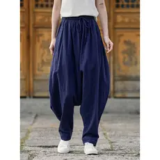 Bloomers unissex tamanho grande solto algodão linho primavera verão calças novo estilo chinês Bungee feminino meditação