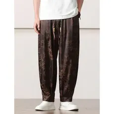 Retro novo estilo estilo chinês masculino na moda calças casuais de seda gelo Plus Size verão Jacquard calças retas de p