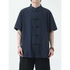 Novo estilo camisa de linho masculina de manga curta estilo fino solto meia manga Tang terno estilo chinês camisa de lin