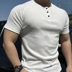 Camisa POLO masculina de manga curta com rosca grossa americana Henry, camisa POLO pesada e justa, esportes, lazer, Fitn