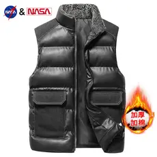 NASA gola alta colete de couro PU masculino outono inverno Street Wear pele gola alta grossa jaqueta acolchoada colete t