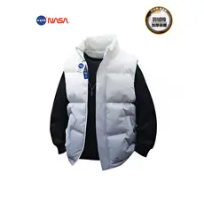 NASA Co-Branded Gradiente Cor Gola Alta Colete de Algodão Homens Mulheres Estilo Outono Inverno Quente Engrossado Colete