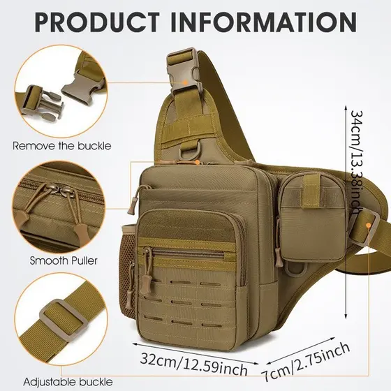 Bolsa de peito mensageiro tática multifuncional, bolsa de isca de pesca ao ar livre, ponto externo, bolsa de ombro portá
