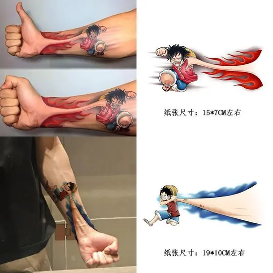 Tatuagens Temporárias Luffy Realistas De Braço Inteiro À Prova D'água Adesivos Descartáveis Anime De Desenho Animado Per