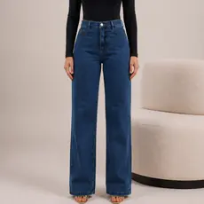 calça wide leg jeans feminina varias cores 100% algodão