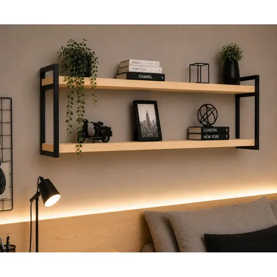 Prateleira nicho industrial de 25x60cm a 120cm FERRO e Madeira