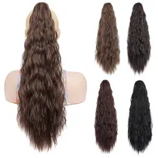 Rabo de cavalo extra longo com presilha de garra e ondulações tipo milho, cabelo cacheado volumoso, rabo de cavalo falso