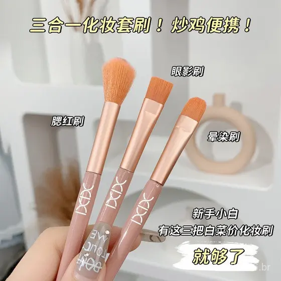 Conjunto de três pincéis de maquiagem xixi, pincel para blush, pincel para sombra, pincel para esfumar, cerdas macias, c