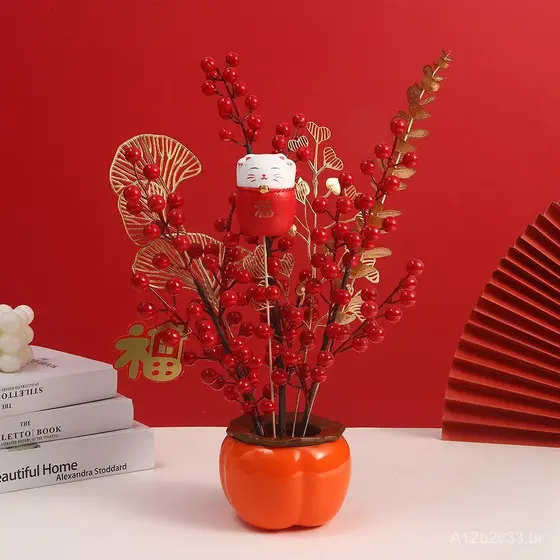 Fabricante atacadista de vasos de flores de imitação de cerâmica em formato de caqui, vasos decorativos, vasos festivos