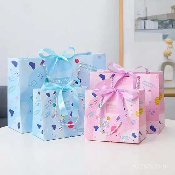 Sacolas de presente com desenhos animados, sacolas de papel, sacolas de embalagem, sacolas de presente de retorno, sacol