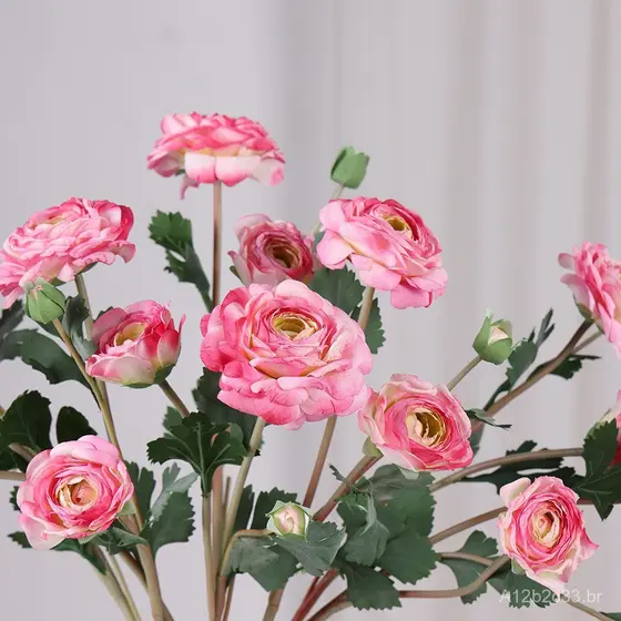Flor artificial em estilo europeu, lótus siciliano com bordas queimadas, haste única, flor de múltiplas camadas para dec