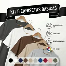 Camiseta Masculina Algodão Kit 5 Camisetas Neutras Masculinas Slim Básicas Gola Redonda Tribo
