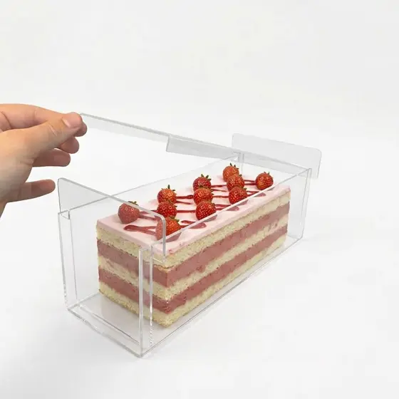 Slice Cake  Forma Com Tampa + Espátula  Acrílico Retangular Transparente 30x10x10 Confeitaria Bolo