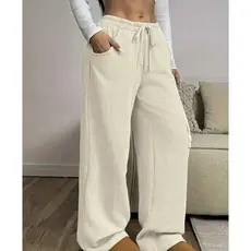 Calça Pantalona Feminina Cintura Alta e Elastico Texturizado Moda Casual para 2026