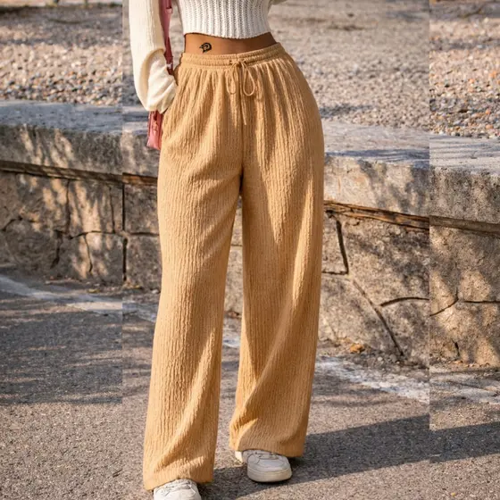 Calça Pantalona Feminina Importado Super Confortável Cintura Alta Leve Não Marca Moda Casual Chic