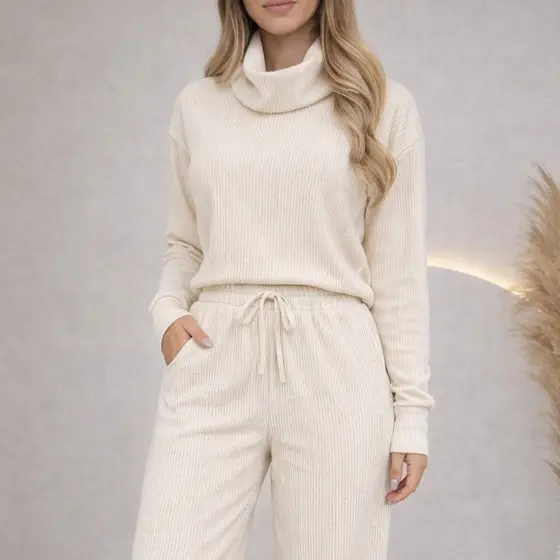 Conjunto Feminino Confy Calça Pantalona Blusa de Frio Gola Alta Manga Longa Elegante