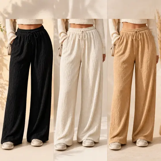 Calça Pantalona Feminina Importado Premium Cintura Alta Tecido Leve Solto Conforto e Estilo Casual