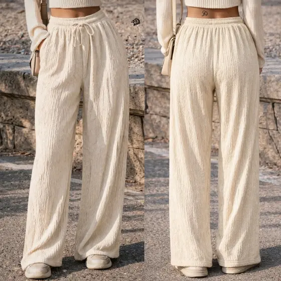 Calça Pantalona Feminina Elegante Com Bolso Tecido Importado Confortável e Leve Tendência 2026