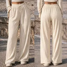 Calça Pantalona Feminina Elegante Com Bolso Tecido Importado Confortável e Leve Tendência 2026
