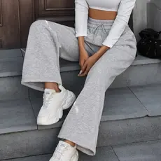 Calça Moletom Pantalona Feminina Wide Leg Preta com Cordão e Bolsos Confortável