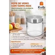 Pote de vidro Hermético Vidro Redondo Liso 800 ml Tampa inox
