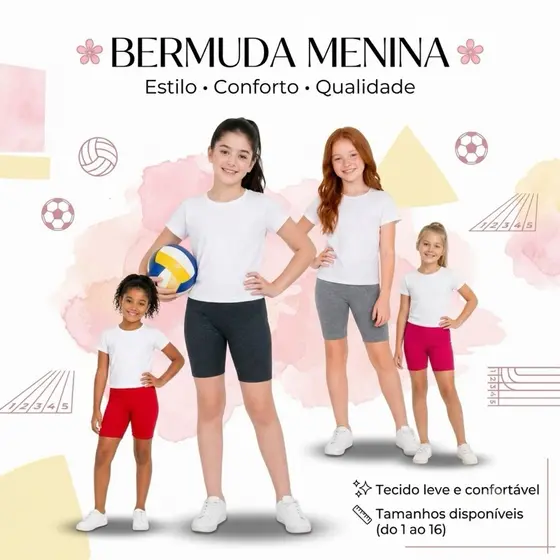 BERMUDA ESCOLA DIA A DIA EXERCÍCIO CICLISTA INFANTIL/JUVENIL MENINA