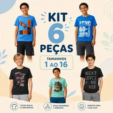KIT 6 PEÇAS MENINO VERÃO 3 CAMISETAS E 3 BERMUDAS MODA JUVENIL