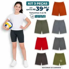 BERMUDA CICLISTA SHORTS MENINA JUVENIL INFANTIL ESCOLAR ESPORTE