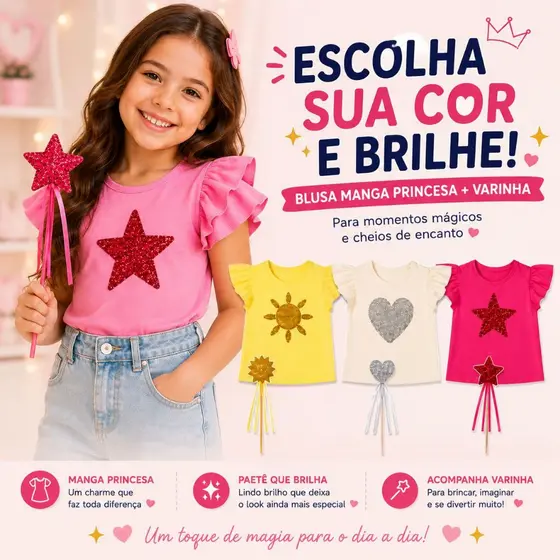 KIT 3 PEÇAS BLUSAS COM VARINHA COMBINANDO MENINA VERÃO MODA INFANTIL