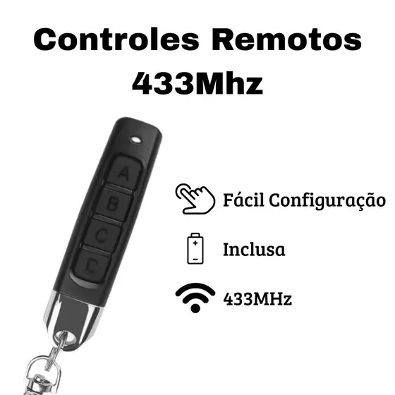 Controle Remoto Duplicador Clonador Portão Garagem Alarme 433MHz 4 Botões