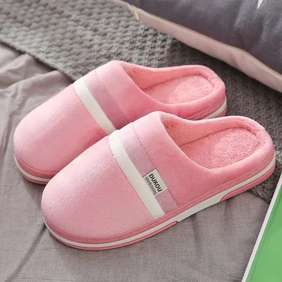 Chinelos de algodão feminino inverno de sola grossa impermeável antiderrapante casa interior casal pelúcia quente confin